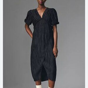 nwt ANTHROPOLOGIE pleated midi v neck dress xxs